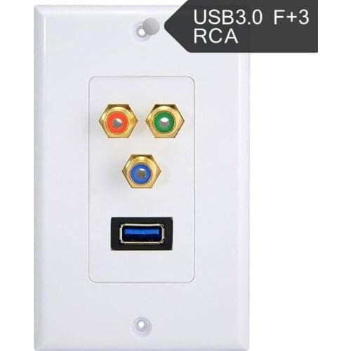USB 3.0 Component 3RCA Phono Female Socket AV Audio Video Outlet Wall Face Plate