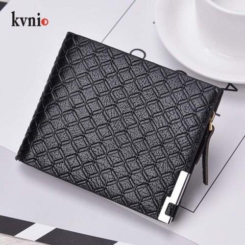 KVNIO Vintage Wallet Men Plaid Small Purse Zipper Coin Bag High Quality Luxury Brand PU Leather Male Hand Wallet Short