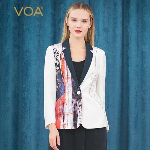VOA Streamer White Silk 36m/m Heavy Leopard Stitching Flat Collar Open Wire Arch Needle One Button Western-style Clothes W532