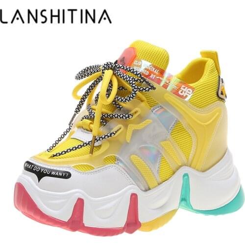 New Women Chunky Sneakers 2020 Summer Platform Sneakers Ladies Brand Wedges Casual Shoes For Woman Leather Sports Dad Shoes 9CM