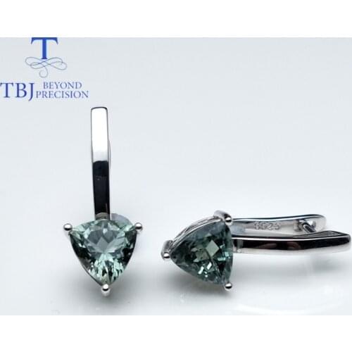 TBJ,Natural Tourmaline triangle 7.0mm earring gemstone 925 sterling silver fine jewelry simple design for girl Valentine gift