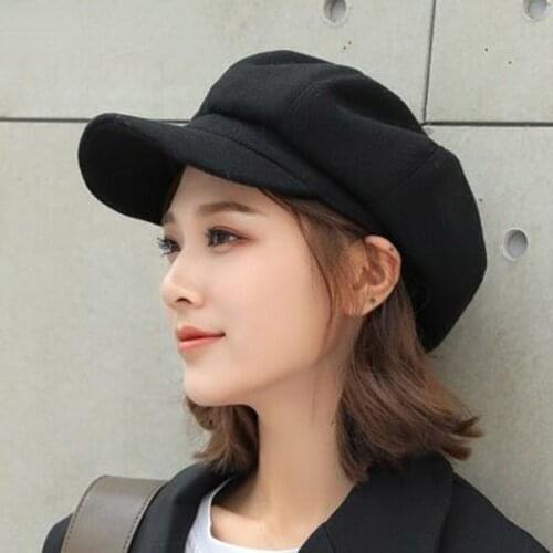 Wool Women Beret Autumn Winter Octagonal Cap Hats Stylish Artist Painter Newsboy Caps Black Grey Beret Hats