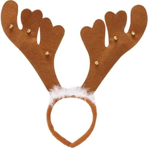 1pc Christmas Antlers Headband Nonwoven Fake Feather Bell Decor Headband Hair Hoop Hair Accessories Party Supplies For Christmas