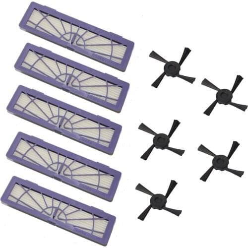 10 Pcs/lot (5 pcs hepa Filter & 5pcs Side Brush) for Neato Botvac 85 70e 75 80 Robotic Cleane brush for a vacuum cleaner