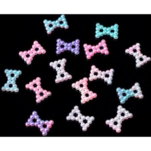 100p 8x12mm Bow Gradient Mermaid Half Round Flatback ABS Imitation Pearl rhinestones Scrapbook Decoration DIY headdress phone