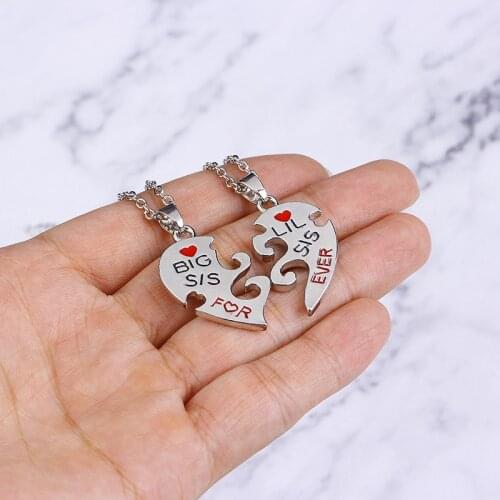 2PC/Set Big Sis Lil Sis Big Sister Little Sister Best Sister Forever Broken Heart Pendant Necklace Sister Gift Jewelry Collares