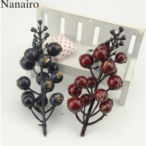 20pcs (300head) Artificial Mini Cherry Berries Fake Pearl Flower Stamen DIY Wedding Home Bouquet Christmas Tree Decoration Fruit