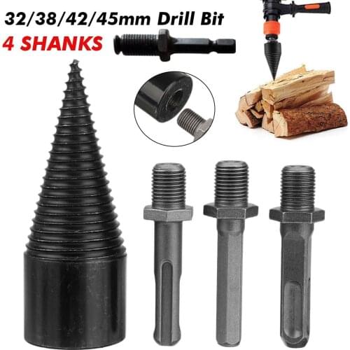 45mm 5Pcs Firewood Splitter Drill Bit Round/Hex/Square Shank Wood Cone Reamer Punch Driver Drill Bit Metalwork Woodworking Tools
