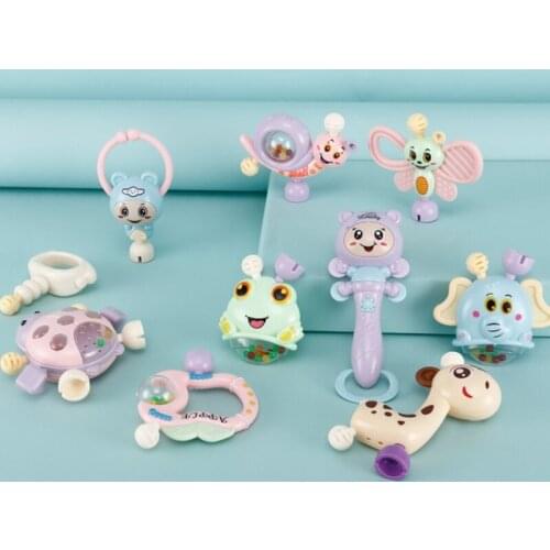 6-10pcs Baby Toys Hand Hold Jingle Shaking Bell Teether Ring Baby Rattles Toys Newborn Baby 0- 12 Months Teether Toys
