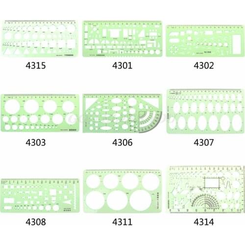 9 different rulers Green Plastic Circles Geometric Template Ruler Stencil Measuring Tool Students Drop Shipping