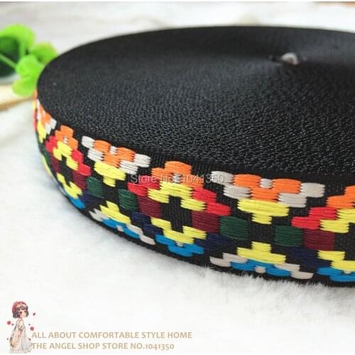 Free Shipping wholesale 1'' (25mmx10yards) Polyester Woven Jacquard Ribbon multicolor geometric pattern lace