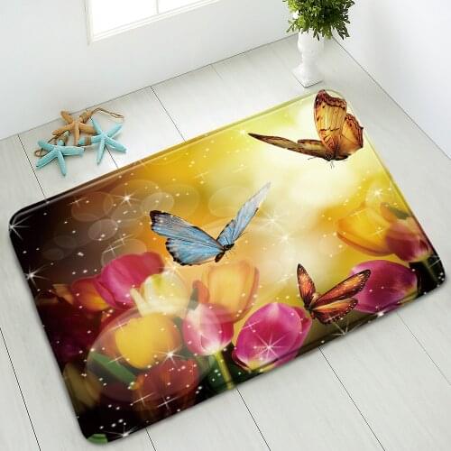 Color Flowers Butterfly Non-Slip Bathroom Mat Indoor Floor Mats Bedroom Kitchen Doormat Washable Foot Pads Absorbent Home Carpet