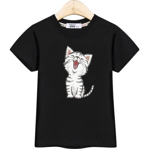 Aimi Lakana casual kids t-shirt short sleeve summer tops boys girl shirt cute kitten costume child cotton cartoon tshirt 3-13T