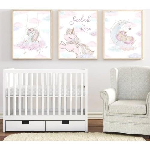 Unicorn Moon Nursery Wall Art Canvas Painting Cartoon Nordic Posters And Prints Animal Wall Pictures Girl Baby Kids Room Decor