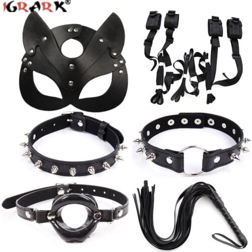 Erotic Accessories Sexy Women Cat Ears Mask Leather Whip Cosplay Bdsm Bondage Fetish Female Halloween Props Sex Toys For Couples