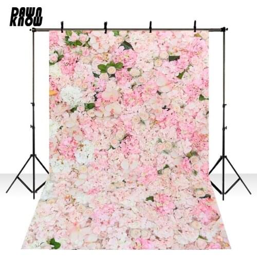 DAWNKNOW Pink Flower Photography Background Floral Wall Photocall Polyester Children Backdrops Wedding Photo Studio lv2609