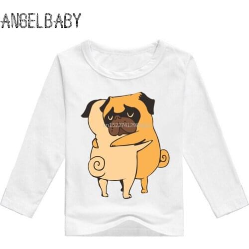 Boys and Girls Dabbing/Hug/Dance Yellow Pugs Print T shirt Children Long Sleeve T-shirt Kids Cartoon Funny Clothes,LKP2163