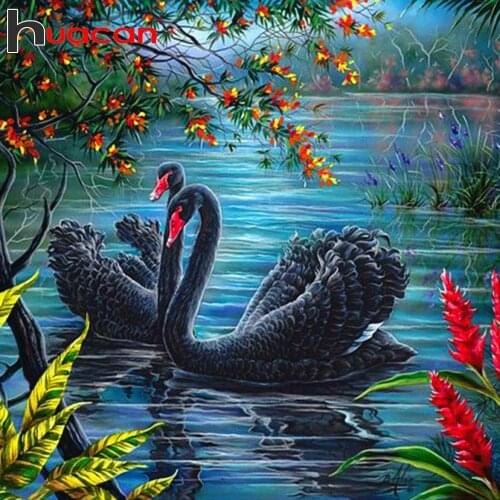 Huacan 5D DIY Diamond Painting Full Round Swan Diamond Embroidery Cross Stitch Animal Mosaic Sale Decor For Home