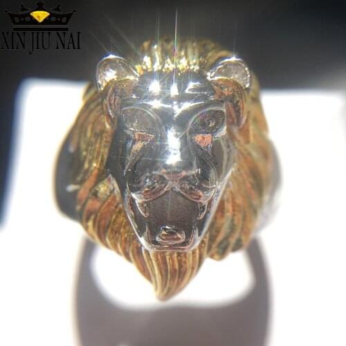 Domineering Golden Lion Head Ring Animal Steel Ring Fashion Jewelry Mens Accessories Party Birthday Gift For Mens Bague Homme
