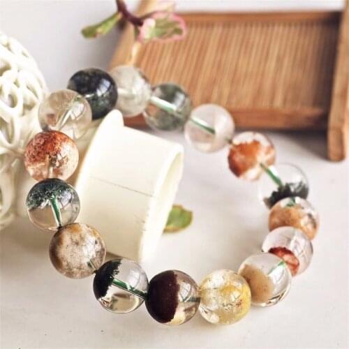 Natural Colorful Phantom Quartz 13.5mm Round Beads Woman Man Bracelets Crystal Bangle Phantom Bracelet Certificate AAAAAA