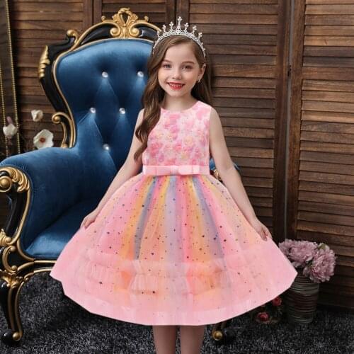 Summer Gradient Love Decal Girls Dress Children Kids Dresses For Girls Princess Party Wedding Dress Solid Lace Gown Clothes