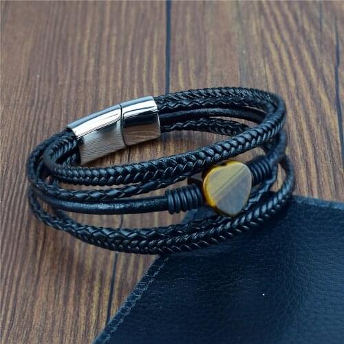 Sweet Women Love Heart Charm Bracelet Multilayer Genuine Leather Wrap Natural Stone Beads Bracelets Boho Jewelry Girlfriend Gift
