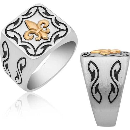 Solid 925 Sterling Silver Lily Flower Mens Ring