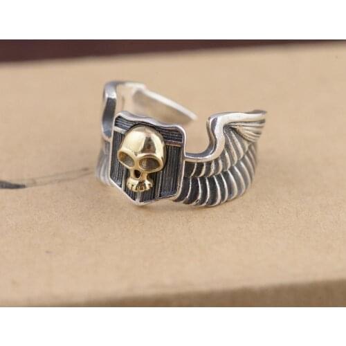 Real 925 STERLING SILVER skull Mens Jewelry punk biker Ring rings jewelry A1351