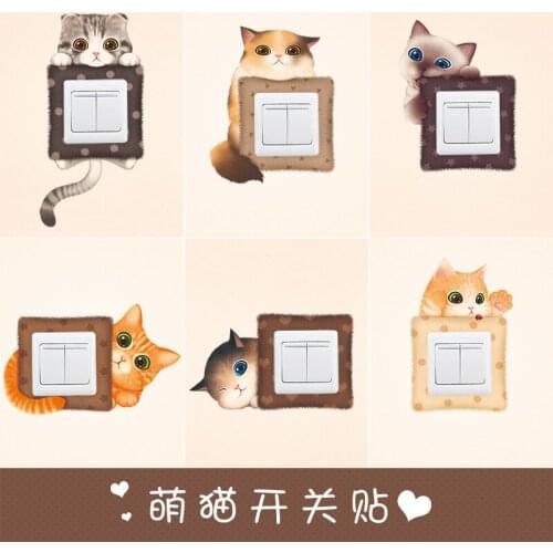 Cute Cartoon Cat and Dog Switch Sticker for Living Room Bedroom Dormitory Childrens Room Wall Switch Decoration Socket Sticker