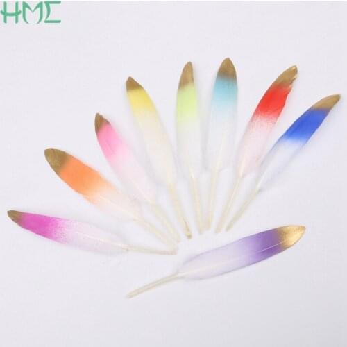 11 colors 10-15cm Double Color Natural Goose Feather with Gold Silver Colorful Painting for Jewelry Making Accessories DIY