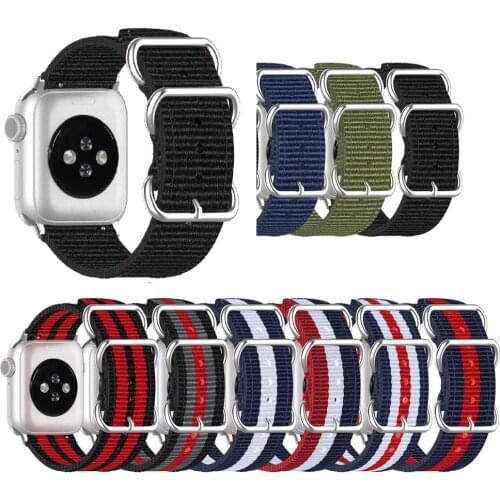Nylon Correa de Metal para Apple Watch, accesorios de la serie iWatch, 6, 5, 4, 3, 2, 44mm, 40mm, 42mm y 38mm
