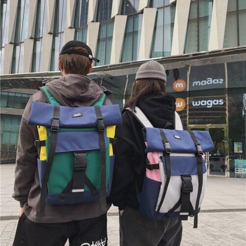 New Style Contrast Color Fashion Backpack Harajuku Schoolbag Large Capacity Travel Bag Men and Women Trend Workwear Backpack