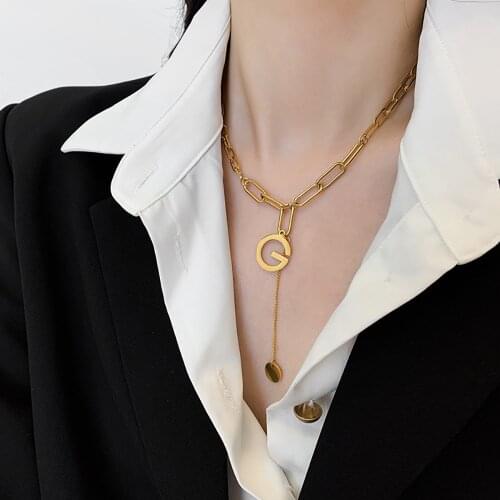 Luxury Brand Vintage Titanium Steel Letter G Pendant Necklace Female Initial Gold Charms Necklace Jewelry Women Lover Gifts