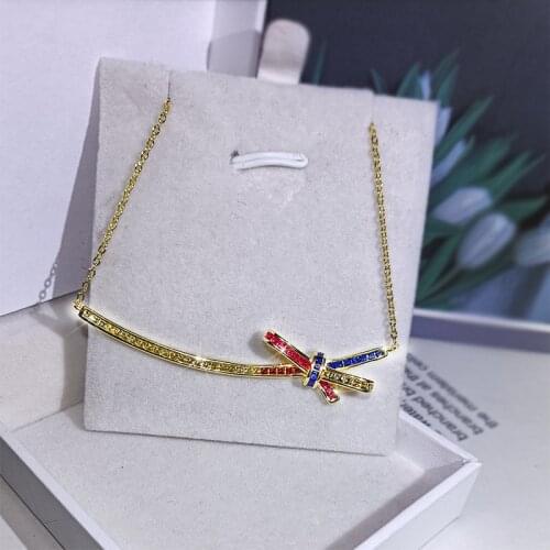 Luxury Colorful Zircon Smile Necklace Bow Decoration Ladies Pendant Necklace 925 Silver Ladies Jewelry Charm Necklace Jewelry