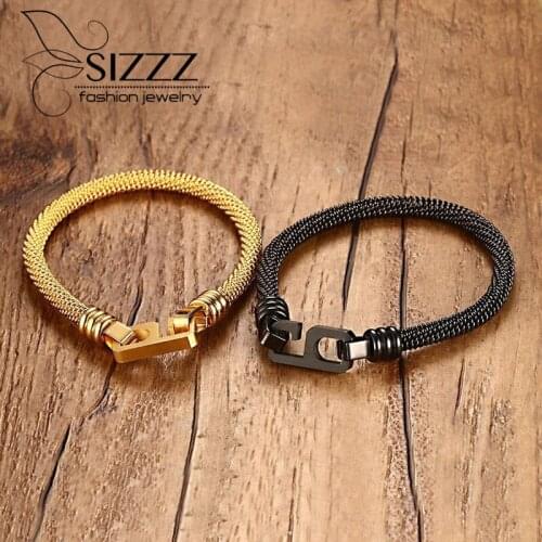 SIZZZ European and American style jewelry 19CM long stainless steel spring '6' word bracelet&bangles for women