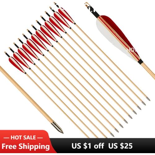 6/12/24pcs 80cm Spine 500 OD 8.5mm Wooden Pine Arrows with Turkeys Feathers for Recurve Compound Bow Longbow Archery Shooting