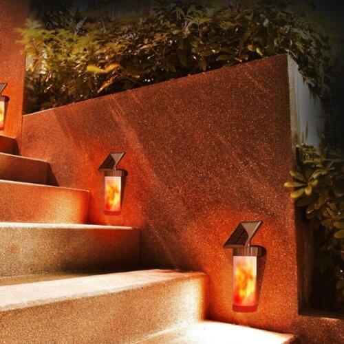 Led Solar Light Solar Lamp Flickering Flame Effect 3 Modes Outdoor Yard Stair Pathway Landscape Wall Lamp Garden Decoration