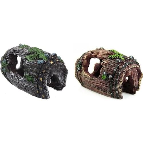 Fish Tank Decoration Broken Barrel Shape Aquarium Ornaments Vintage Aquatic Cave Home Underwater Viewing Decorations