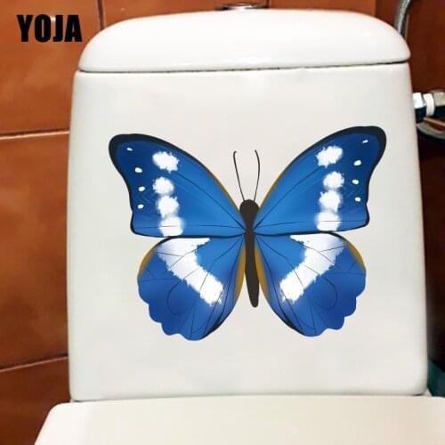 YOJA 21.3X16.1CM Cartoon Blue Butterfly Childern Bedroom Decor Wall Sticker Funny Animal WC Toilet Decal T1-2239