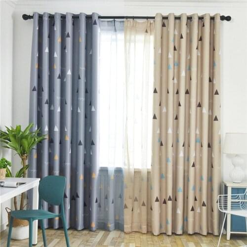 Newest Triangle Print Coffee Curtains for Kitchen Elegant Polyester Grommet Blue Blackout Curtain Panels for Living Room Bedroom