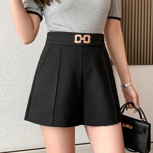 Plus Size Suits Shorts Women Summer New High Waist Black Office Lady Shorts Ladies Wide Leg Trouser Pantalones Cortos De Mujer