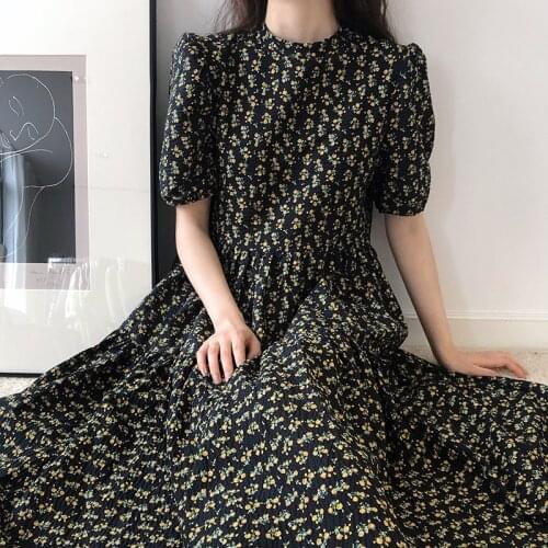 Dress Women Print Floral Color Spring Summer of 2021 New Fashion Holiday Beachwear Puff Sleeve Party Dresses C2399