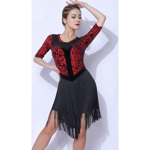 Printing Latin Dance Dress For Women Tassel Samba Training Dancewear Tango Performance Clothing Rumba Competition Costume