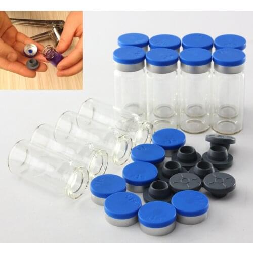 100 Sets Experimental Test Liquid Containers 10ML Clear Injection Glass Vial/Stopper With Flip Off Caps Small Medicine Bottles