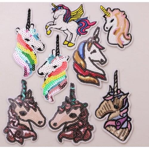 2 Pcs Unicorn Tianma Cartoon Sequin icon Iron on Patches for Clothing DIY Stripes Patchwork Stickers Custom Badges