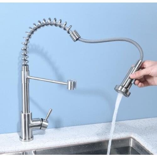 304 stainless steel hot and cold faucet pull type sink wash basin Kitchen Basin can rotate kitchen faucet