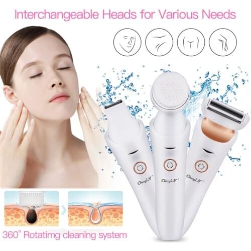 3in1 electric lady shaver kit women female hair removal trimming kit bikini depilatory device with washing face brush P40