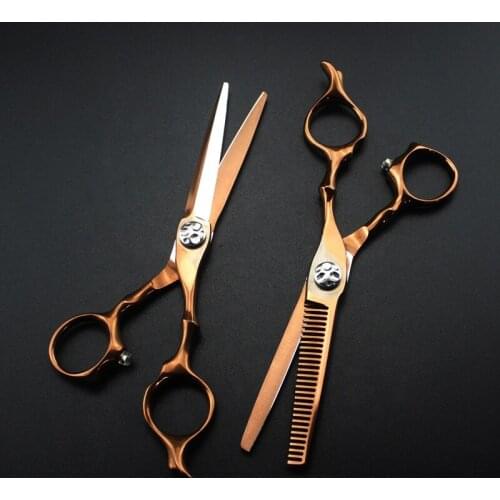5.5 Inch Champagne Gold Japan 440C Stainless Steel Hairdressinig Barber Scissors Set
