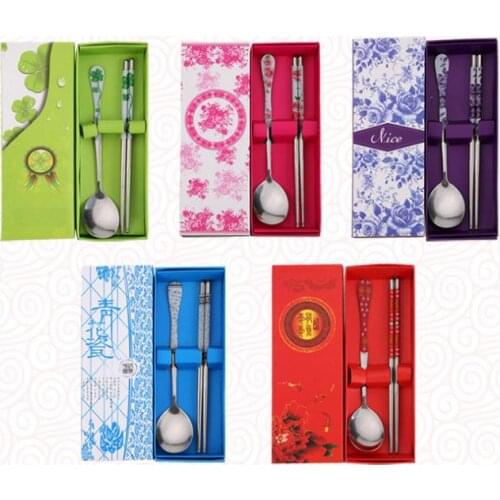 DHL Free Shipping 100pcs / lot Wedding Favors Gifts Purple Flowers Stainless Steel Spoon and Chopsticks Set tableware kit SN867