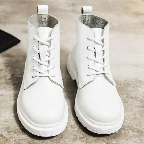 OKKDEY Genuine Leather Boots Women White Ankle Boots 2020 new Motorcycle Boots Female Autumn Winter Shoes Woman Punk Botas Mujer